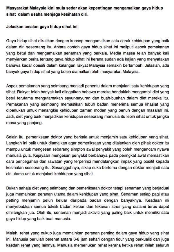 Contoh Karangan Bahasa Melayu Bm Pt3 Tingkatan 1 2 3 