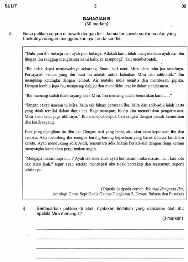 Bahasa Melayu PT3 Semak Contoh Soalan Percubaan Bahasa Melayu PT3 2015