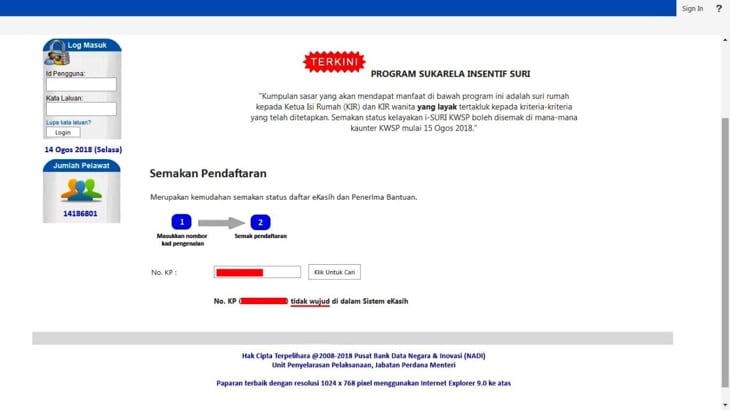 senarai nama penerima bantuan e-kasih online