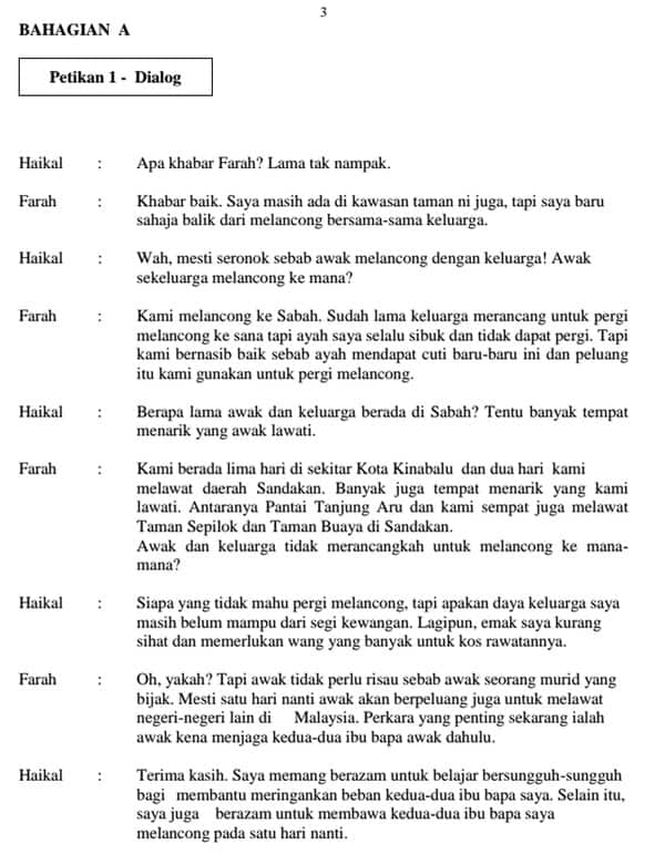 Ujian Lisan Bertutur Bahasa Melayu Pt3 Contoh Soalan