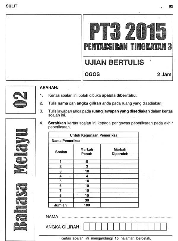 Contoh Soalan Percubaan Bahasa Melayu Pt3 2020