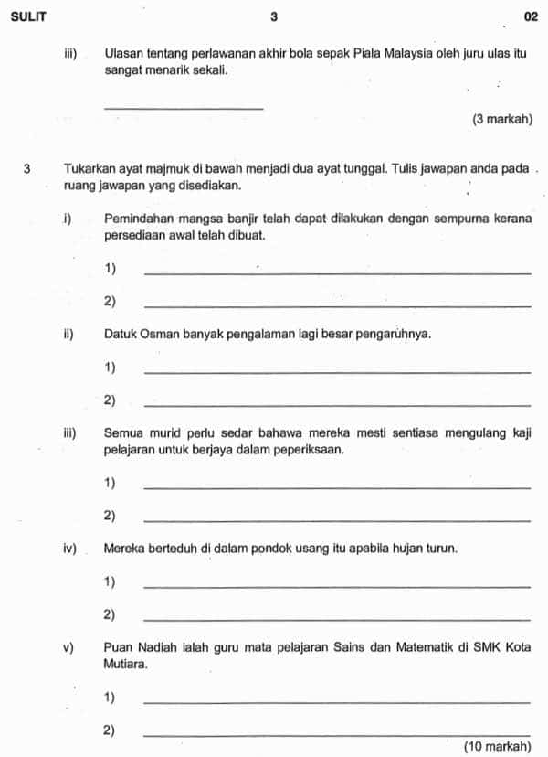 Contoh Soalan Percubaan Bahasa Melayu Pt3 2020
