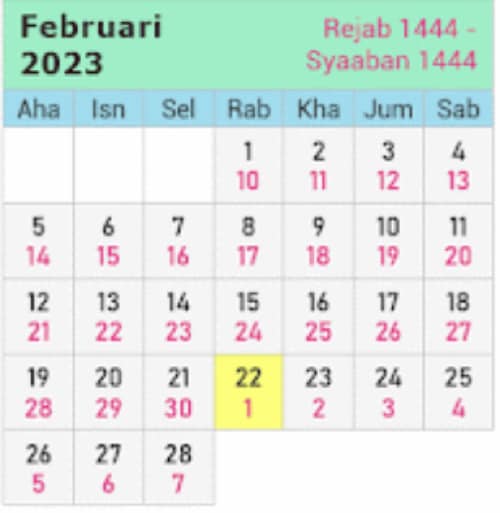 kalendar islam bulan februari 2023