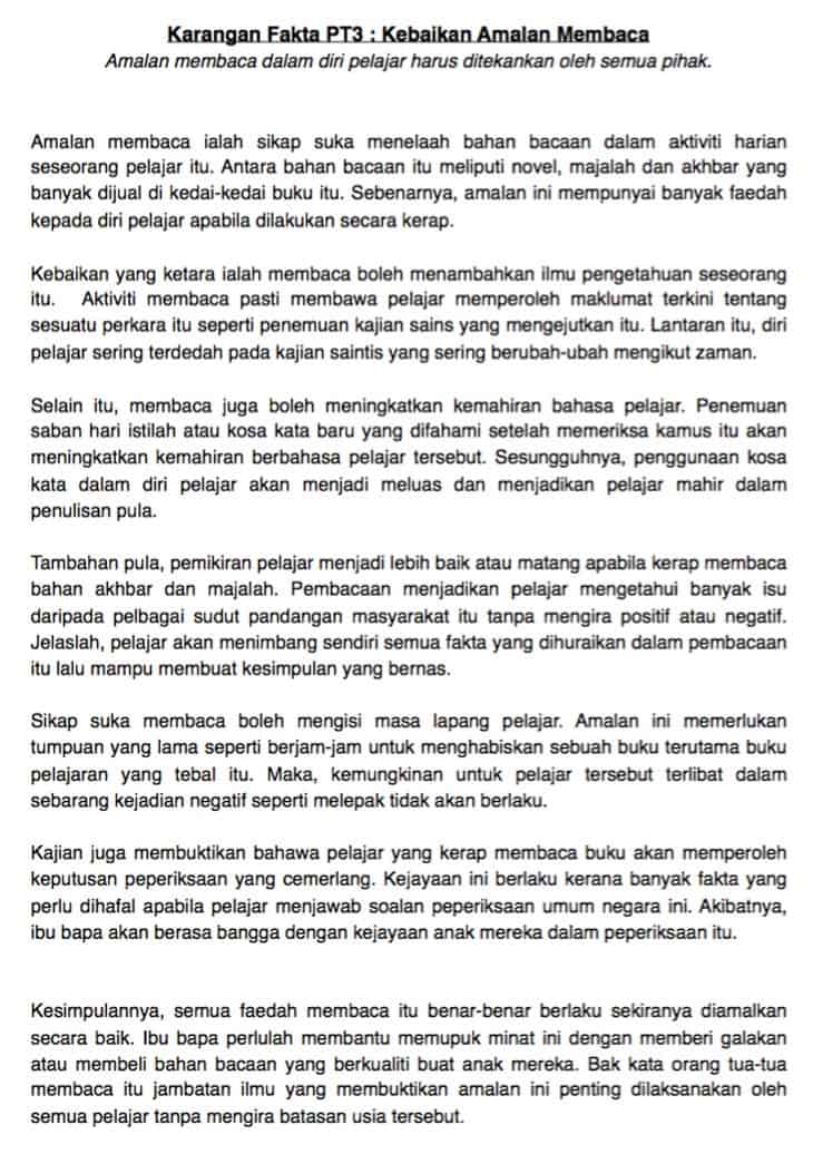 Bahasa Melayu Contoh Karangan Tingkatan 3