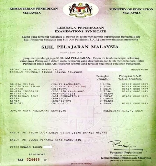 contoh result keputusan sijil pelajaran malaysia spm 2023 / 2024