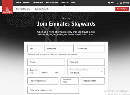 penerbangan emirates skywards register
