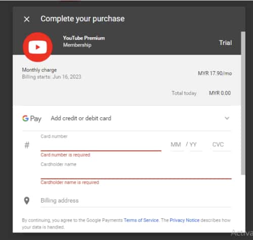 youtube premium payment